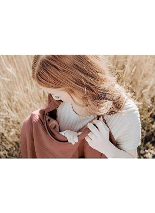 هوكور pyebe Muslin Nursing Cover for Baby Breastfeeding, Breathable 100% Cotton Breastfeeding Cover with Rigid Hoop for Mother Nursing Apron, Multi-use Carseat Canopy (Chestnut)  - Image 4