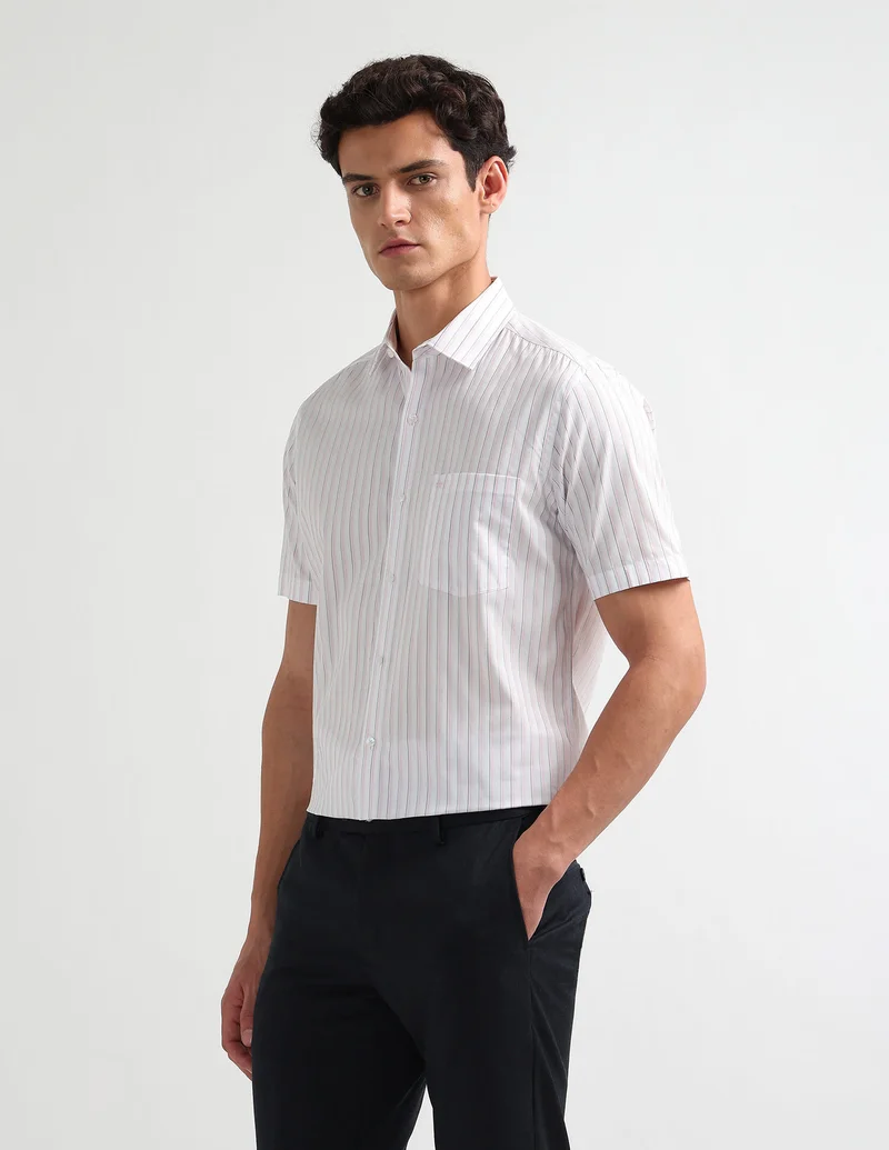 Arrow Light Pink Liberty Classic Fit Vertical Striped Shirt for Men | Best Price UAE