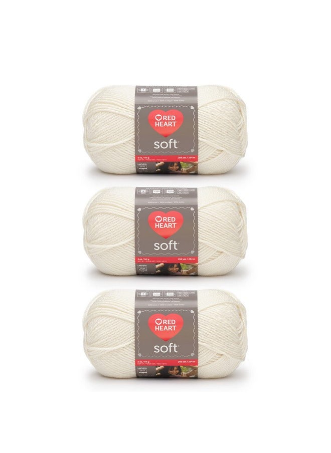 RED HEART - Red Heart Soft Off White Yarn - 3 Pack of 141g/5oz - Acrylic - 4 Medium (Worsted) - 256 Yards - Knitting/Crochet - Image 1