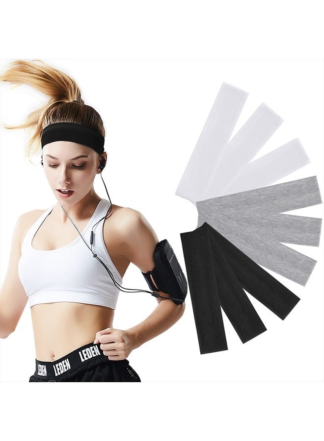 HAUCA Workout Headbands for Women 9Pcs, Cotton Headband Women Men 2.5 inch Wide, Soft Sweat Wicking Stretchy Headbands for Women Girls Sports Yoga Running (3 Colors Mixed) - Image 1