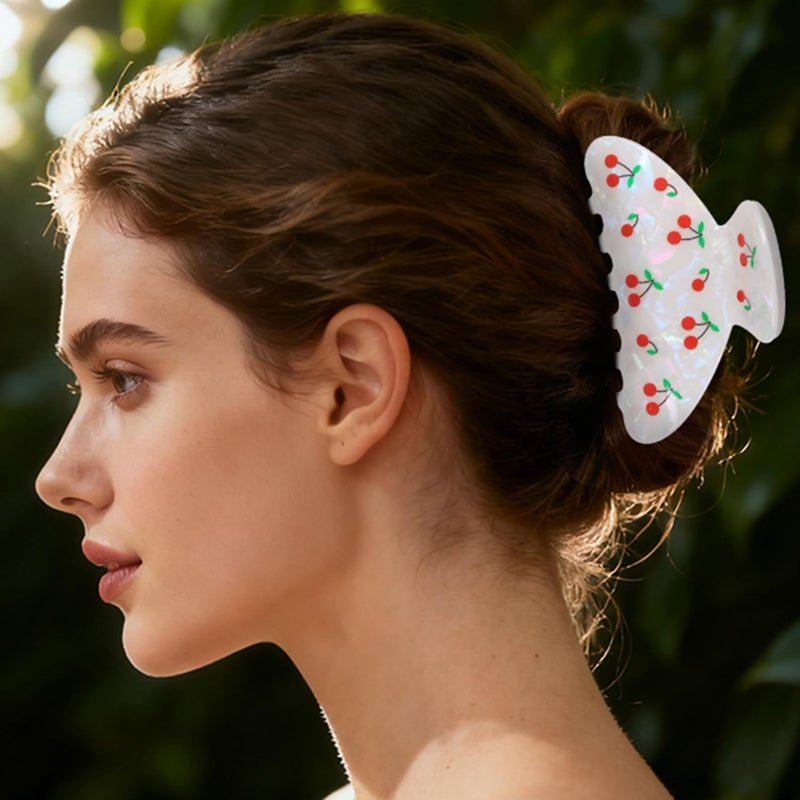 OWIIZI Cherry Hair Clips for Women 3.5" Durable Acetate Cute Hair Claw Clips Ponytail Barrette Strong Hold Acrylic Hair Accessories for Girls Long Thick Hair - Image 5