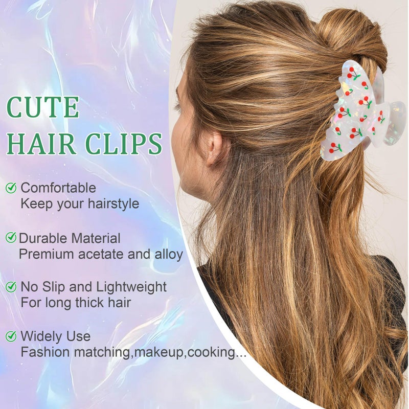 OWIIZI Cherry Hair Clips for Women 3.5" Durable Acetate Cute Hair Claw Clips Ponytail Barrette Strong Hold Acrylic Hair Accessories for Girls Long Thick Hair - Image 3