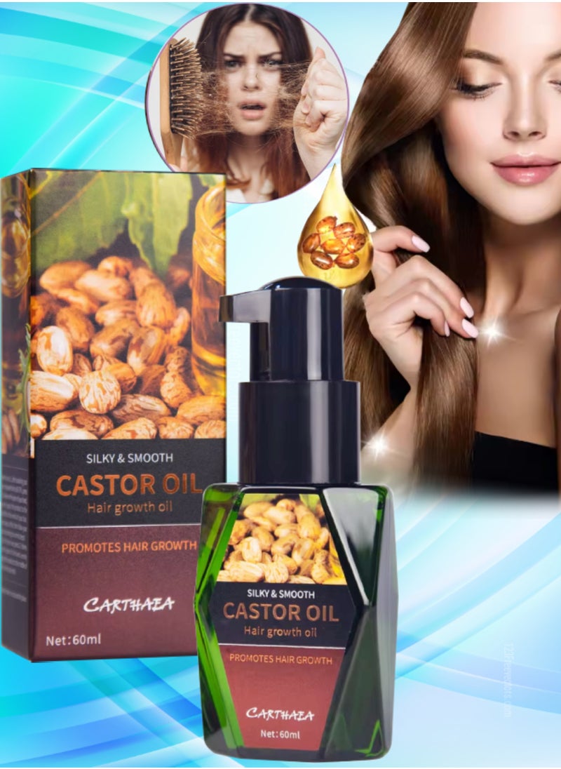 Carthaea - 60ml Castor Oil Hair Growth Oil Silky and Smooth Castor Oil for Hair Growth Eyebrows and Eyelashes Growth Skin and Nails Repair Damaged Hair Follicles Moisturizing Hydrating Nourishing Hair Oil - Image 1