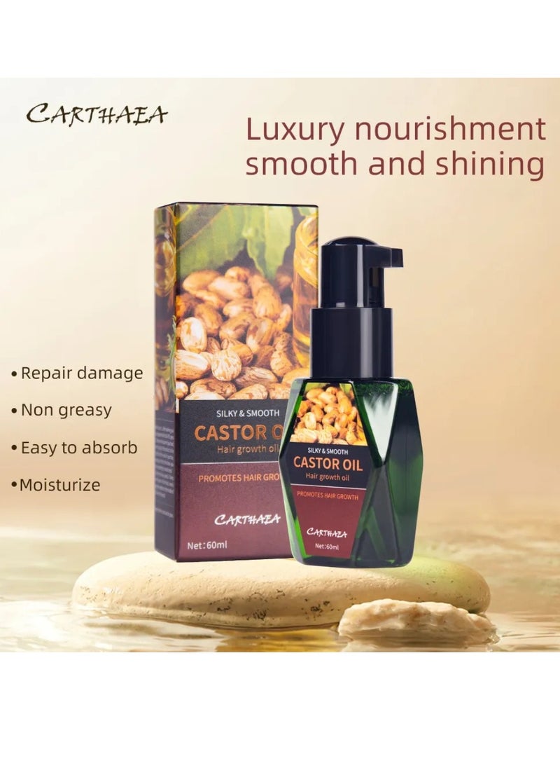 Carthaea - 60ml Castor Oil Hair Growth Oil Silky and Smooth Castor Oil for Hair Growth Eyebrows and Eyelashes Growth Skin and Nails Repair Damaged Hair Follicles Moisturizing Hydrating Nourishing Hair Oil - Image 1