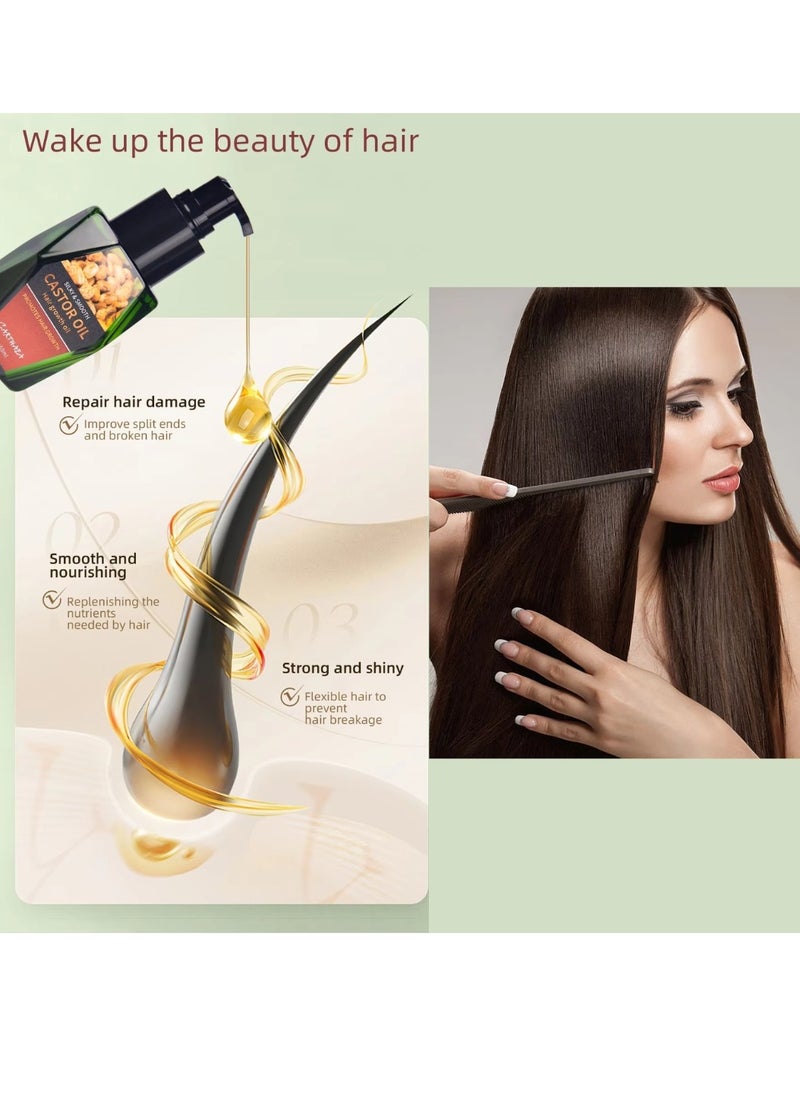 Carthaea - 60ml Castor Oil Hair Growth Oil Silky and Smooth Castor Oil for Hair Growth Eyebrows and Eyelashes Growth Skin and Nails Repair Damaged Hair Follicles Moisturizing Hydrating Nourishing Hair Oil - Image 1