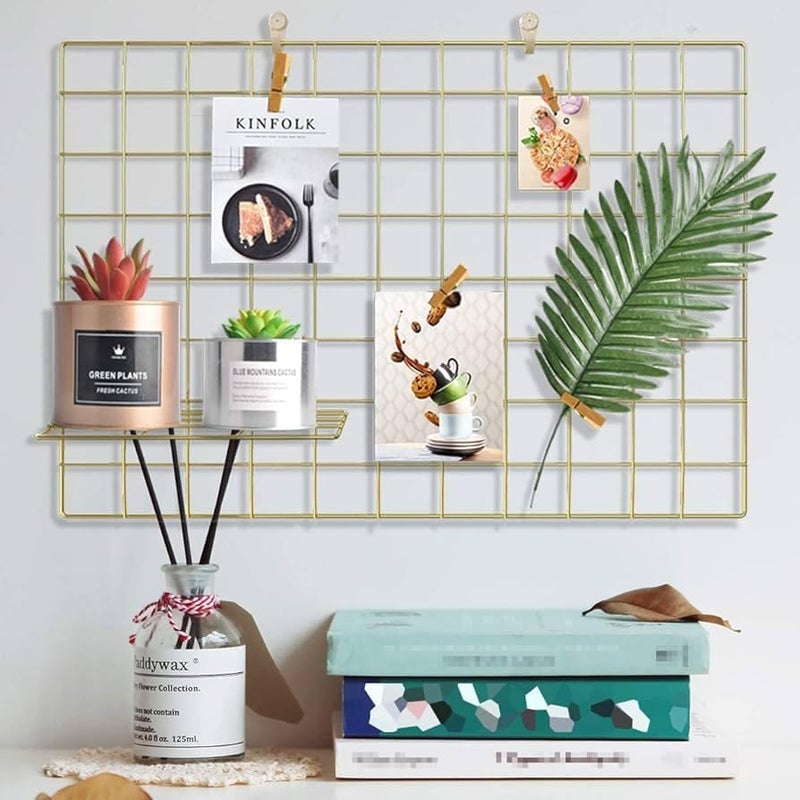 Franklite Franklite Iron Steel Grid Photo Frame for Wall Clip Holder Photo FrameMulti Functional Creative Mesh Wall Grid Frame organizes kitchen cabinet refrigerator Gold 3030cm 1Pcs Frame  - Image 2