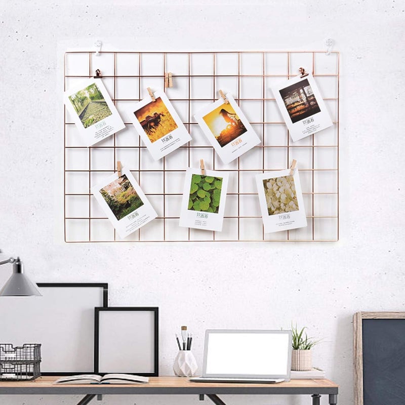 Franklite Franklite Iron Steel Grid Photo Frame for Wall Clip Holder Photo FrameMulti Functional Creative Mesh Wall Grid Frame organizes kitchen cabinet refrigerator Gold 3030cm 1Pcs Frame  - Image 1