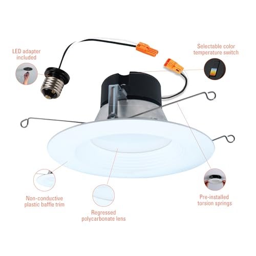 HALO 5 inch / 6 inch LED Recessed Light Trim with 5 Color Temperatures, Dimmable Baffle Can Lights for Ceiling, 6-Pack. 750 Lumens LT56079FS1EWHR6PK - Image 5