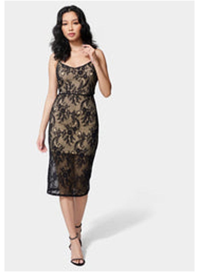 bebe - LACE OVERLAY MIDI DRESS - Image 1