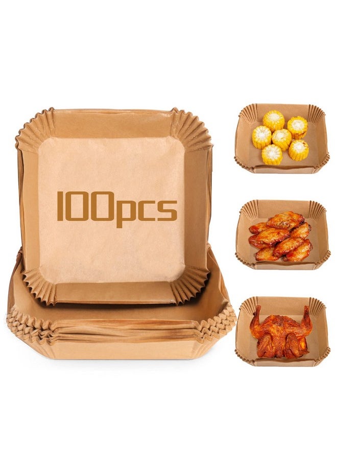 PalkSky Palksky Air Fryer Paper Liners Disposable - 100Pcs Parchment Paper Square, Water-proof, Oil-proof, Non-stick, Free of Bleach for Microwave, Airfryer Accessories (6.3 Inch)  - Image 1