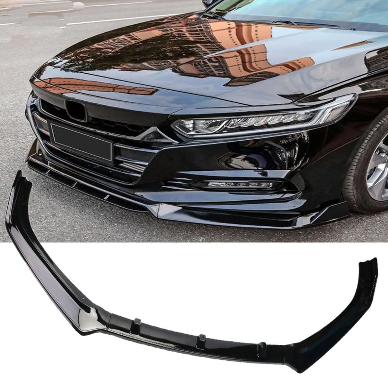 MUCO New Front Bumper Lip Compatible with 20182021 10th Gen Honda Accord 4 Door Sedan Glossy Black