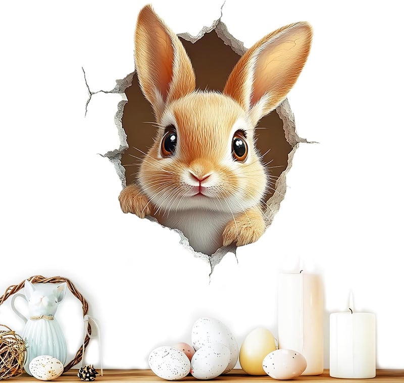 Ripped Easter Bunny Sticker for Bathroom, Funny Home Decoration Broken Wall Decorative Sticker | Easter Sticker for Bathroom | For Indoor Home Room Party - Image 1