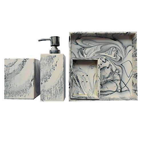 Tranquil Square | Bathroom Accessory Set | Glossy White Marble Design | Set of 4 | Soap Holder, Dispenser, Tumbler and Tray - Image 3