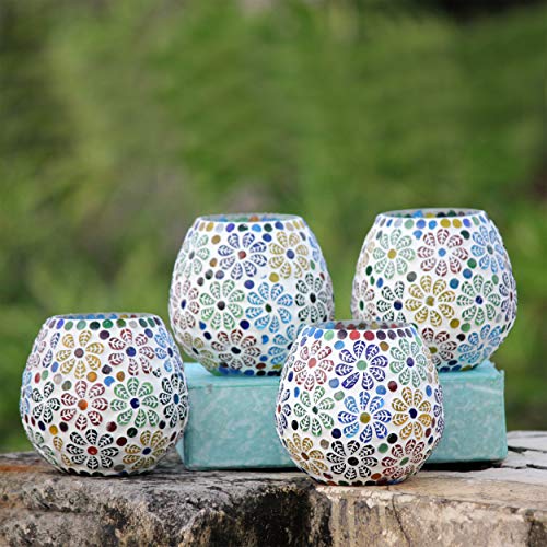 Brahmz® Glass Tea Light Candle Holder Home Decoration Mosaic Multi Color Candle Votive (U Shape Pack of 4) (4) - Image 4