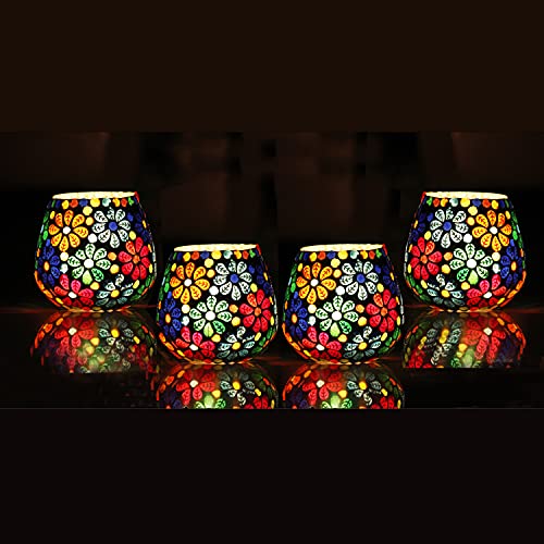 Brahmz® Glass Tea Light Candle Holder Home Decoration Mosaic Multi Color Candle Votive (U Shape Pack of 4) (4) - Image 1