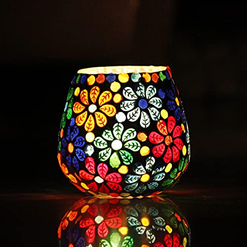 Brahmz® Glass Tea Light Candle Holder Home Decoration Mosaic Multi Color Candle Votive (U Shape Pack of 4) (4) - Image 3