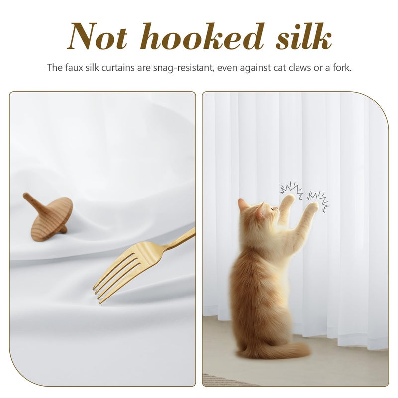 FMFUNCTEX Sheer Non-See-Through White Curtains for Bedroom, Faux Silk That Let Light Curtains 96 inches Long Light Filtering Privacy Sheer Window Drapes for Living Room, Rod Pocket 2 Panels Set - Image 5