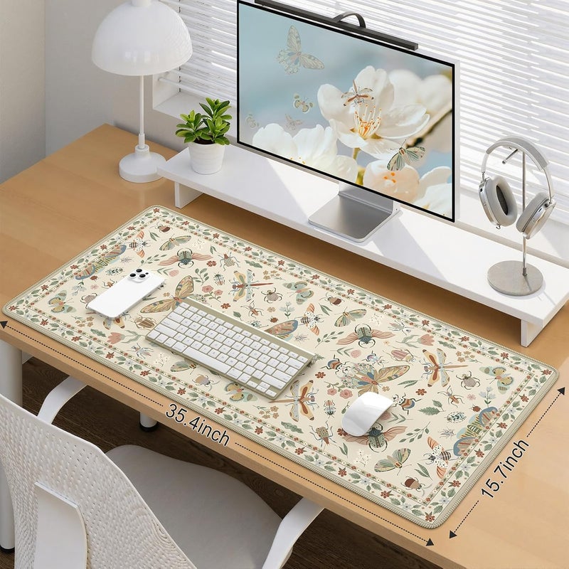 iCasso Beige Large Mouse Pad, Desk Matt for Desktop, XXL Desk Mat for Keyboard and Mouse, Anti-Slip Big Mousepad Computer Mat with Stitched Edges - Image 2