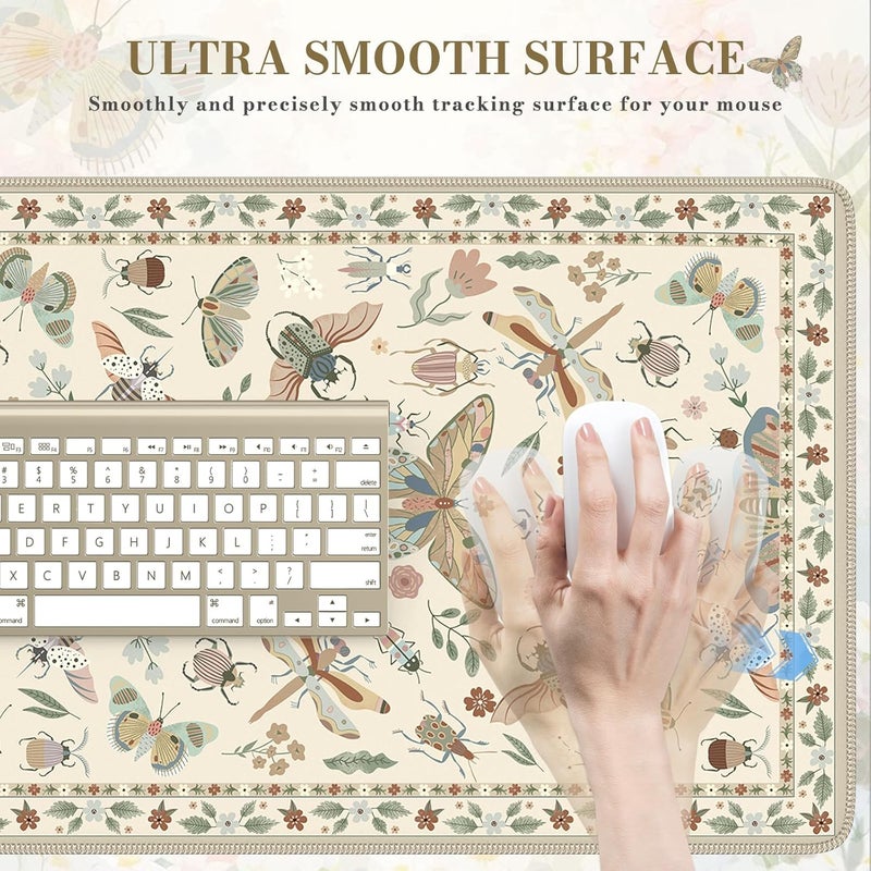 iCasso Beige Large Mouse Pad, Desk Matt for Desktop, XXL Desk Mat for Keyboard and Mouse, Anti-Slip Big Mousepad Computer Mat with Stitched Edges - Image 3
