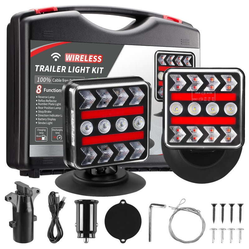 inhtgeas Wireless Magnetic Trailer Lights Upgraded 24GHz Transmission with Strobe Mode Reverse Lights Multifunction Towing Lights Kit - Image 2