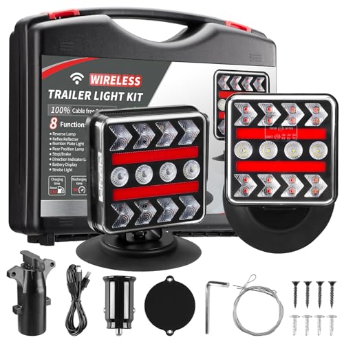 inhtgeas Wireless Magnetic Trailer Lights Upgraded 24GHz Transmission with Strobe Mode Reverse Lights Multifunction Towing Lights Kit - Image 1