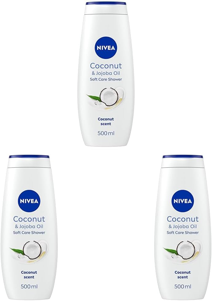 NIVEA Coconut Jojoba Oil Shower Cream 500ml Moisturising Body Wash with Coconut and Jojoba Oil Caring Body Wash for Women for Soft and Supple Skin Pack of 3
