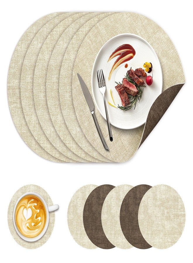 NCUE 13" Round Placemats Set of 6, NCUE Dual-Sided Faux Leather Heat Resistant Table Mats, Waterproof Oilproof Washable Protective Table Placemats with Coaster, Wipeable Vinyl for Indoor & Outdoor Use - Image 1