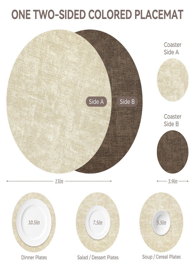 NCUE 13" Round Placemats Set of 6, NCUE Dual-Sided Faux Leather Heat Resistant Table Mats, Waterproof Oilproof Washable Protective Table Placemats with Coaster, Wipeable Vinyl for Indoor & Outdoor Use - Image 4
