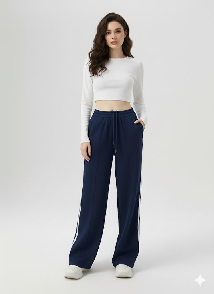 FASHA Women Joggers – High Waist Cotton Track Pants with Pockets | Gym Jogger Pants for Women | Casual Travel Lounge Wear Navy - Image 4