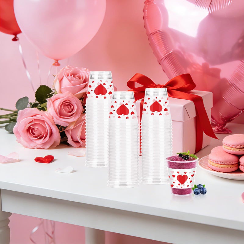 Taikula 60 Pcs 1.5oz Disposable Heart Shot Glasses for Valentine's Day - Romantic Red Pink Plastic Shot Cups Bulk, Couples Celebration & Love Party Decorations (60, Red, Pink Heart) - Image 3