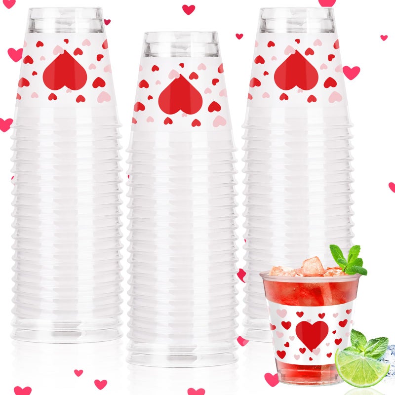 Taikula 60 Pcs 1.5oz Disposable Heart Shot Glasses for Valentine's Day - Romantic Red Pink Plastic Shot Cups Bulk, Couples Celebration & Love Party Decorations (60, Red, Pink Heart) - Image 1