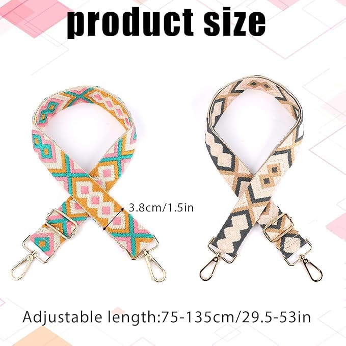 Styzere 2 Pcs Adjustable Purse Strap Replacement for Women, 1.5" Wide Crossbody Shoulder Strap Bag Strap Boho Handbag Strap - Image 2