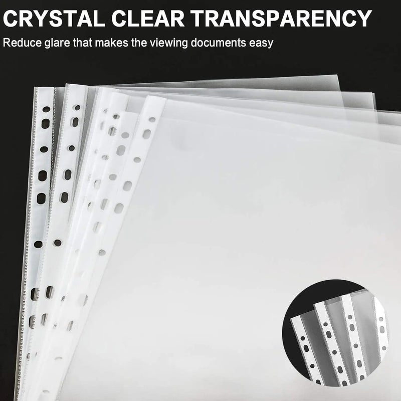 شواي 100 قطعة من ملفات بلاستيكية مثقوبة بجيوب A4 شفافة لحماية الملفات، أفضل ملفات بلاستيكية للعمل في المكتب أو المدرسة - Image 2