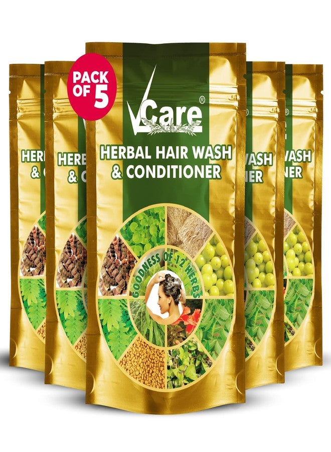 VCare Herbal Hair Wash And Conditioner For Men And Women| 100% Natural With 12+ Herbs Amla, Shikakai, Bhringraj, Hibiscus Powder For All Hair Type,-100Gm (Pack Of 5) - Image 1