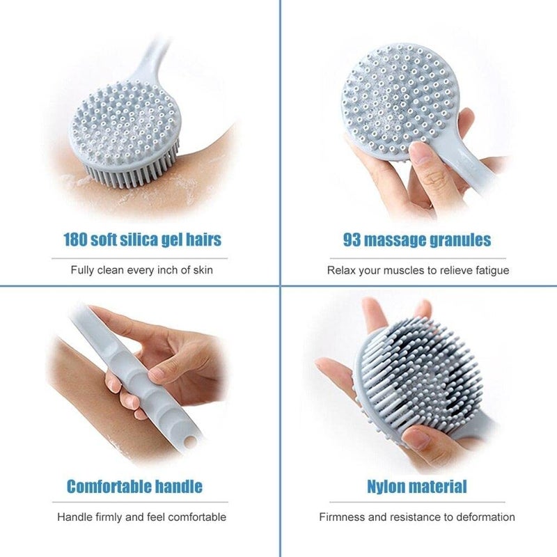 Soptool Massage Brush Bathing Brush Practical Back Cleaning Scrubber Silicone Bath Brush Multi-Function Body Long Handle Double-Sided Shower Brush Back Massage Exfoliation Wisp Body Scrub Brush - Image 4