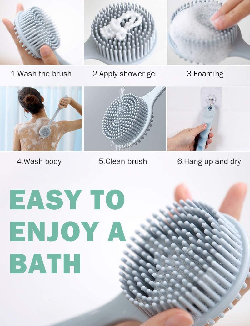 Soptool Massage Brush Bathing Brush Practical Back Cleaning Scrubber Silicone Bath Brush Multi-Function Body Long Handle Double-Sided Shower Brush Back Massage Exfoliation Wisp Body Scrub Brush - Image 5
