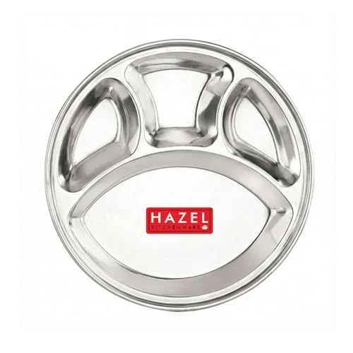 HAZEL Stainless Steel Round Dinner Plate with 4 Compartment Mess Plate Lunch Dish, Large, 1 Pc Set - Image 2