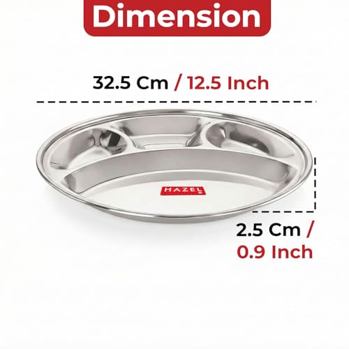 HAZEL Stainless Steel Round Dinner Plate with 4 Compartment Mess Plate Lunch Dish, Large, 1 Pc Set - Image 3