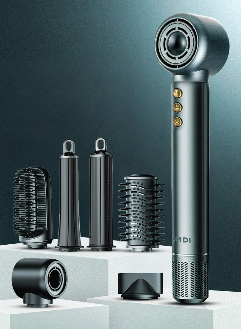 BOMIDI مجفف شعر متعدد الوظائف 6 في 1 – فرشاة مجفف شعر بسرعة 1200 واط مع 2 مكواة تجعيد، مشط تنعيم، فوهة مسطحة وملحق فرشاة تدليك – مجفف شعر بأيونات سلبية لتصفيف بجودة صالون في المنزل - Image 1