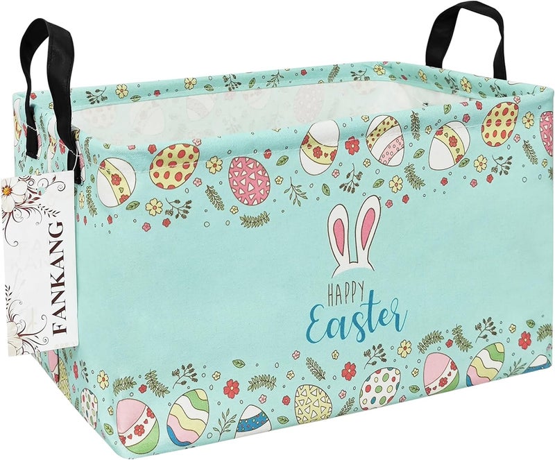 FANKANG Storage Bins, Nursery Hamper Canvas Laundry Basket Foldable with Waterproof PE Coating Large Storage Baskets for Kids Boys and Girls, Office, Bedroom, Clothes,Toys(Easter basket - Image 1