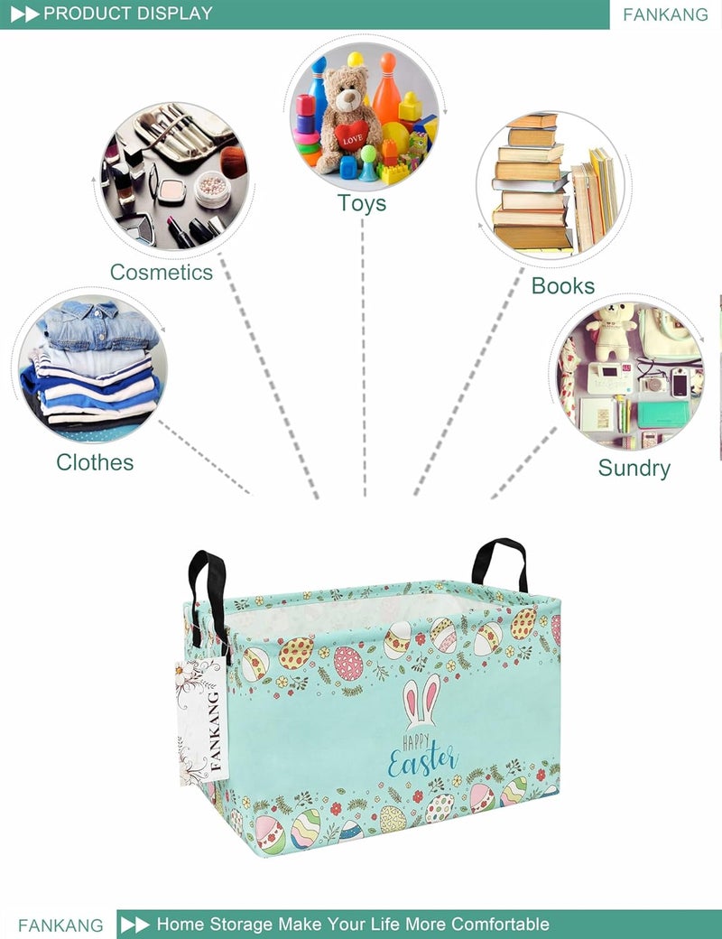 FANKANG Storage Bins, Nursery Hamper Canvas Laundry Basket Foldable with Waterproof PE Coating Large Storage Baskets for Kids Boys and Girls, Office, Bedroom, Clothes,Toys(Easter basket - Image 5
