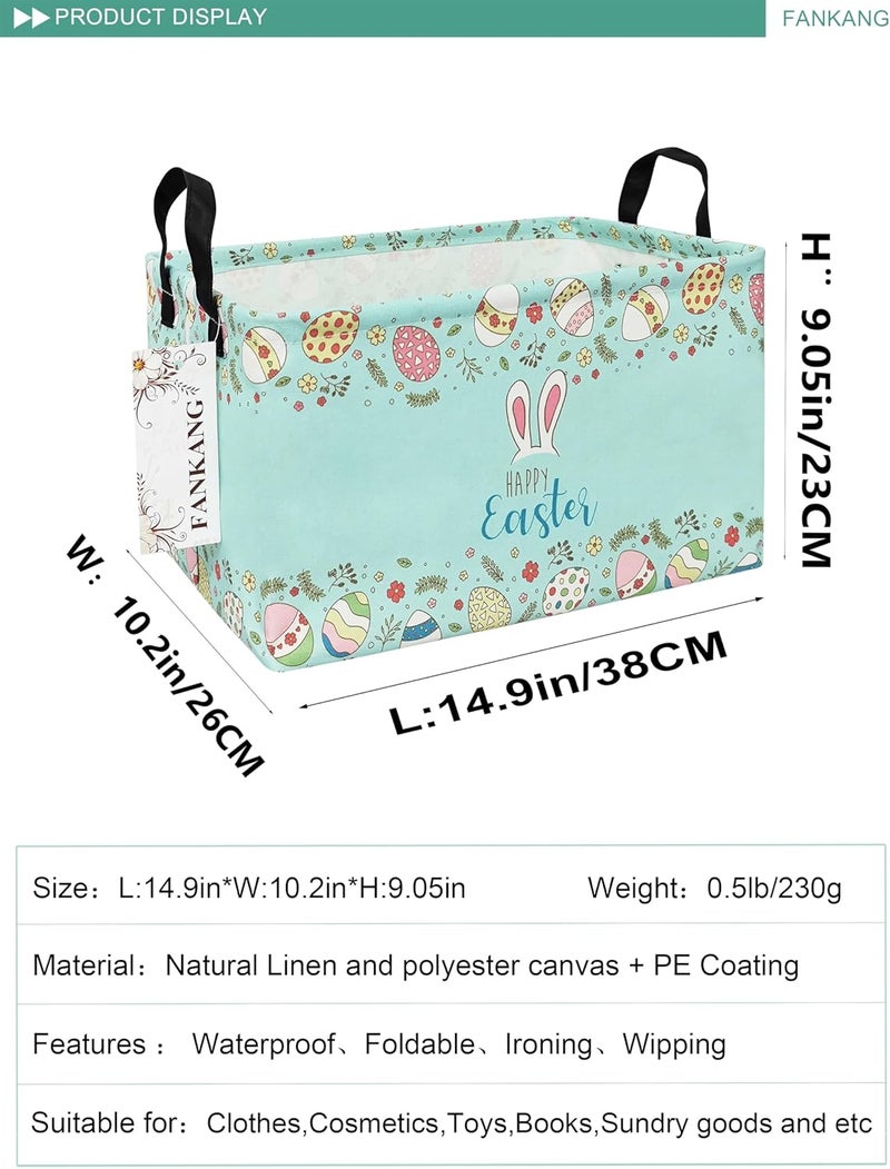 FANKANG Storage Bins, Nursery Hamper Canvas Laundry Basket Foldable with Waterproof PE Coating Large Storage Baskets for Kids Boys and Girls, Office, Bedroom, Clothes,Toys(Easter basket - Image 2