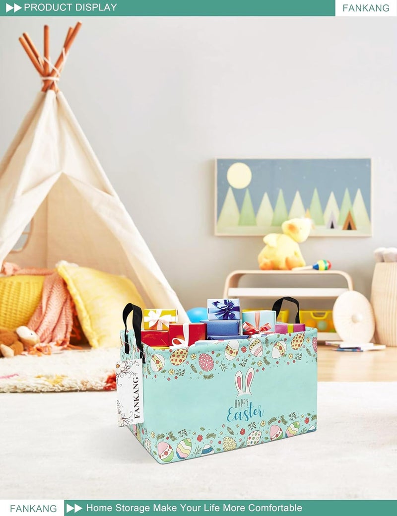 FANKANG Storage Bins, Nursery Hamper Canvas Laundry Basket Foldable with Waterproof PE Coating Large Storage Baskets for Kids Boys and Girls, Office, Bedroom, Clothes,Toys(Easter basket - Image 3