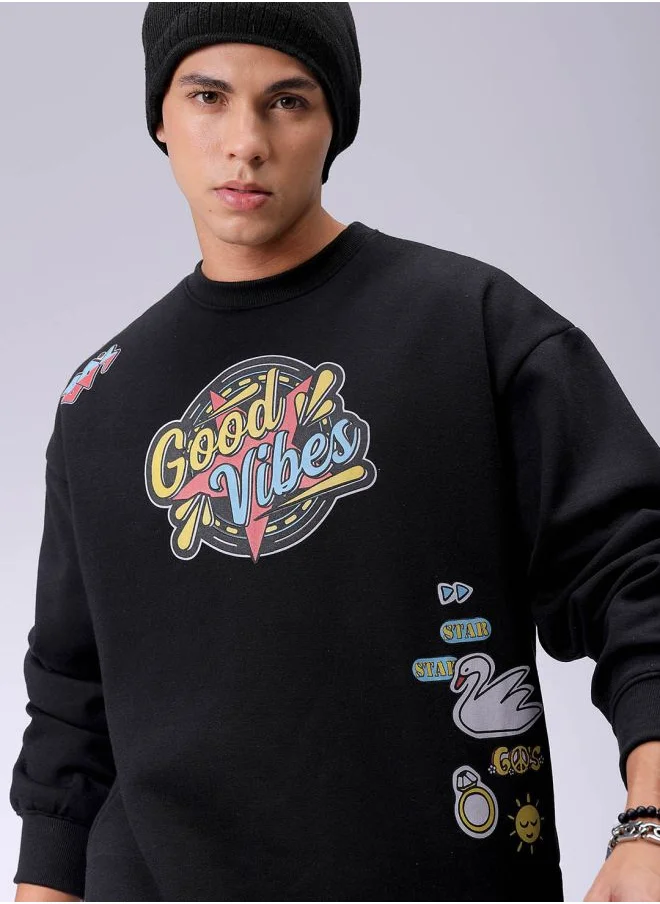 شركة المرآب الهندية Men Oversized Placement Print Crew Neck Overhead Sweatshirt