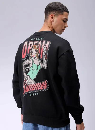 The Indian Garage Co Men Oversized Placement Print Crew Neck Overhead Sweatshirt