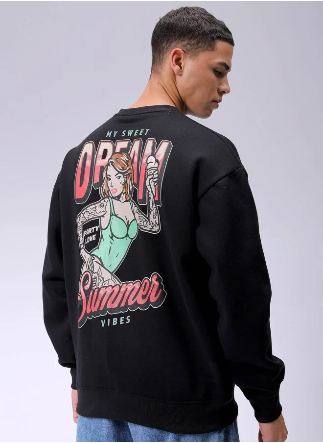 شركة المرآب الهندية Men Oversized Placement Print Crew Neck Overhead Sweatshirt