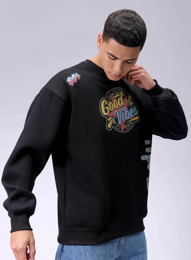 The Indian Garage Co Men Oversized Placement Print Crew Neck Overhead Sweatshirt