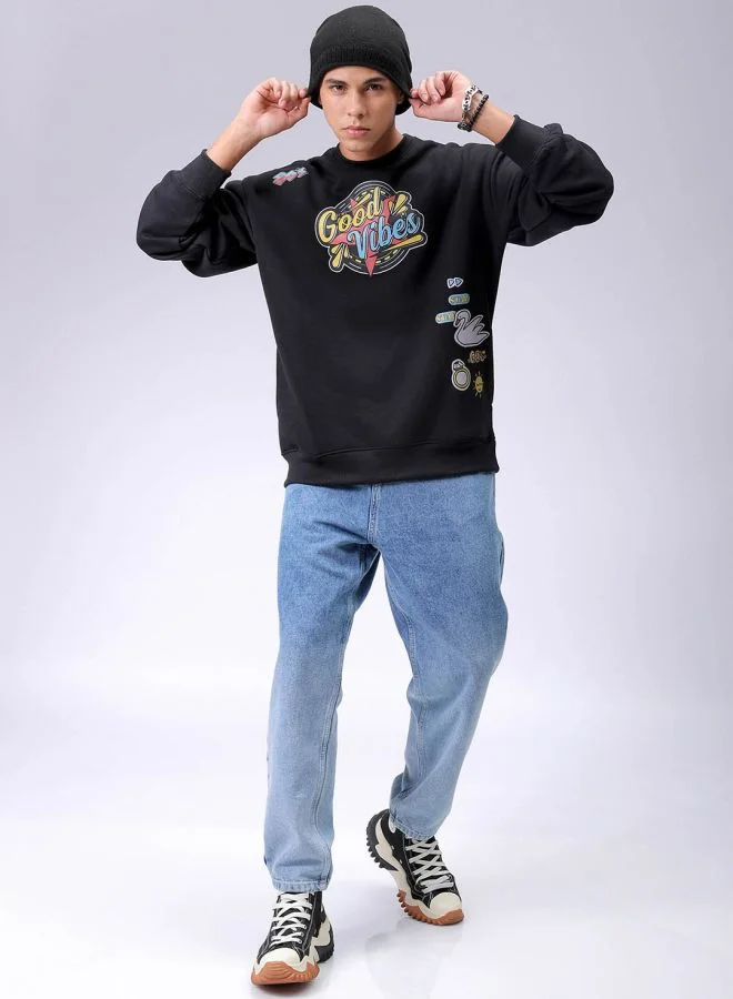The Indian Garage Co Men Oversized Placement Print Crew Neck Overhead Sweatshirt