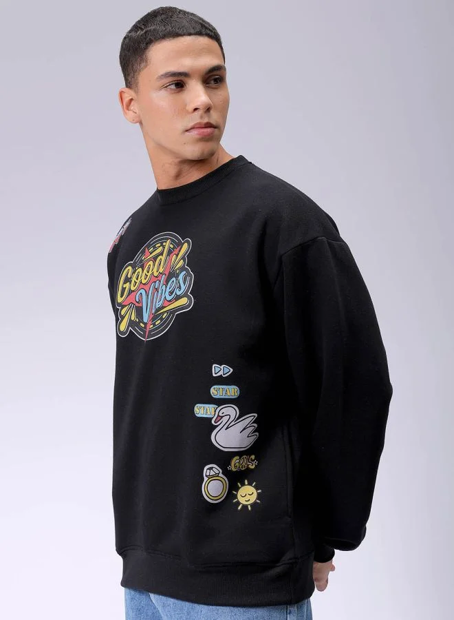 The Indian Garage Co Men Oversized Placement Print Crew Neck Overhead Sweatshirt