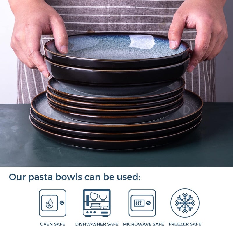 LERATIO Pasta BowlsCeramic 38oz Pasta Bowls90 Reactive Glaze Pasta Bowl Set of 4Microwave  DishwasherOven SafeLarge Wide Serving Bowls for Salad Dessert Pizza FruitGray White - Image 3